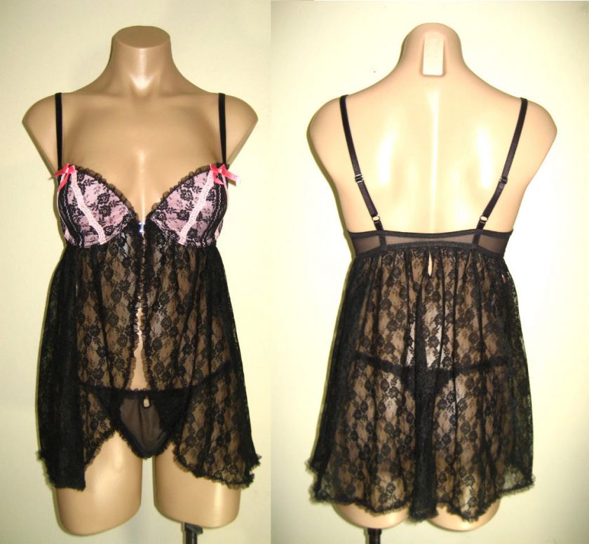 58 New Victorias Secret Fly Away Lace Babydoll 34C/L  