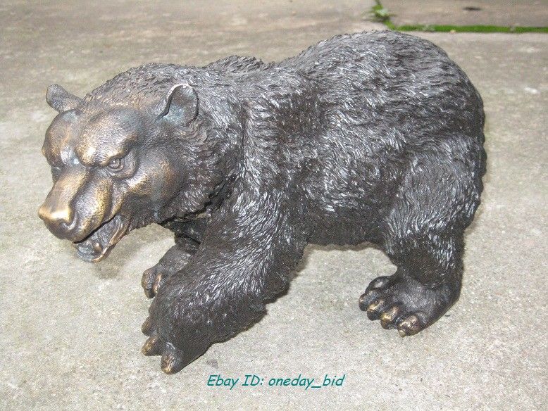 Huge fierce Bronze Red Copper Statue BLACK BEAR 16long  