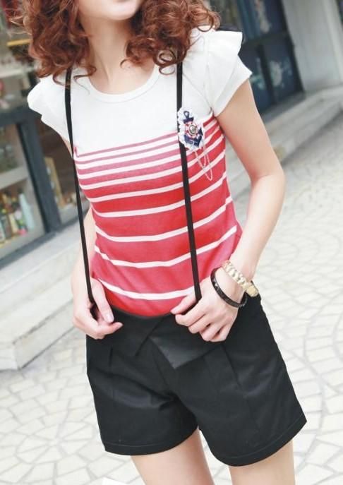 Stylish women strappy cotton pleated pants shorts  