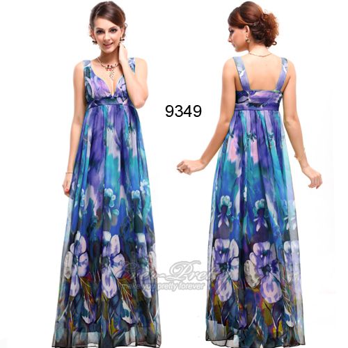   Purples Floral Printed Chiffon Long Prom Dress 09349 US Size 6  