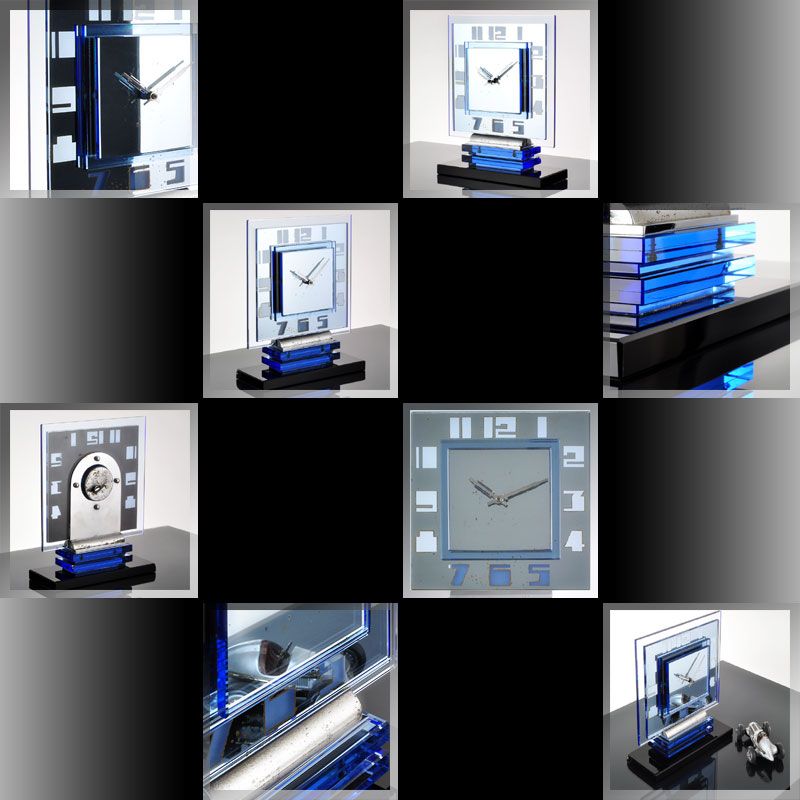 Stunning 1920s German ART DECO Blue Mirror & Glass MANTEL CLOCK by 