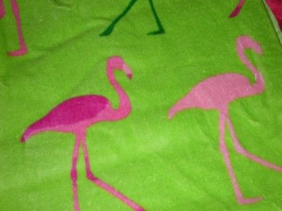 TROPICAL SUMMER GREEN HOT PINK FLAMINGO BEACH TOWEL  