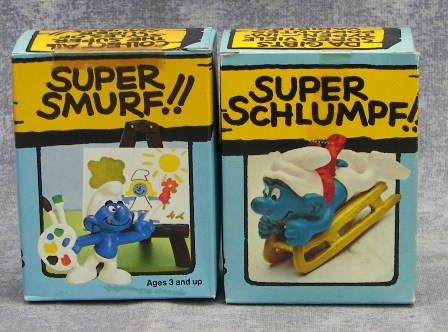 11 Vintage Schleich Peyo SUPER SMURF Artist Log Car Diver Trapeze RARE 