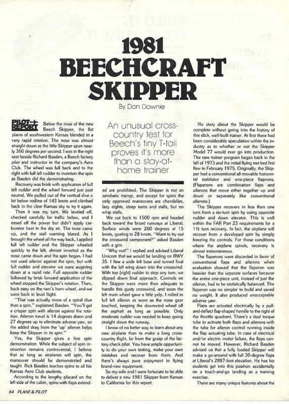 1981 Beechcraft Skipper Aircraft report 8/21/11  