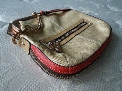 NEW COACH BONNIE STRAW TANGERINE LEATHER DEMI CLUTCH PURSE HANDBAG 