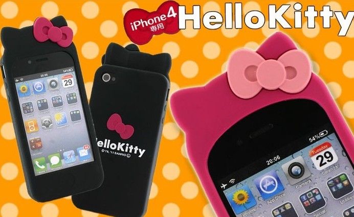 Hello Kitty Double Bow Silicone Soft W/Ear Case Cover For Apple iPhone 