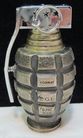 VTG GI COMBAT HAND GRENADE CIGARETTE LIGHTER~WWII PINEAPPLE~3 STAR~PAT 