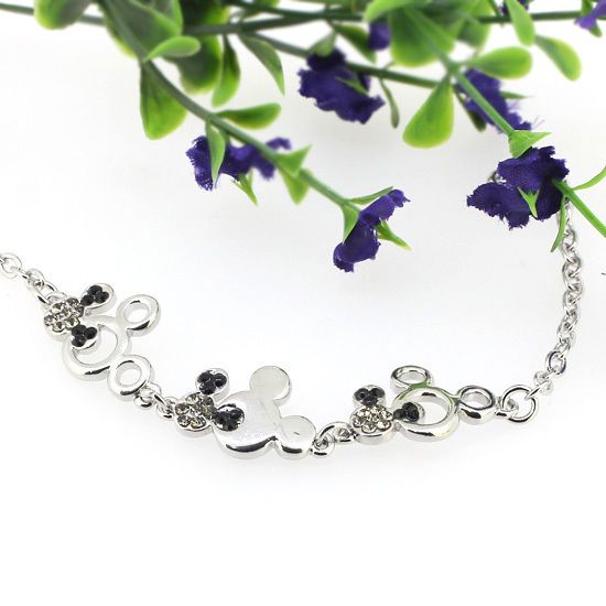 JET & GRAY SWAROVSKI CRYSTAL DISNEY MICKEY MOUSE BRACELET  