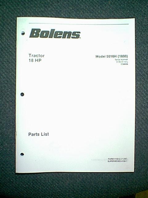 BOLENS 18 HP TRACTOR MODEL 5018H 1800 PARTS MANUAL  