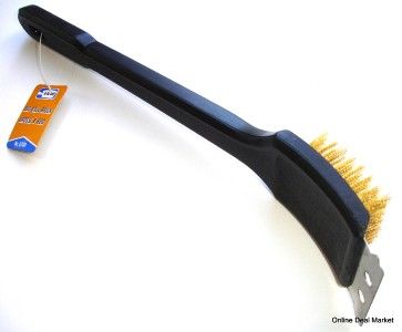 Barbeque BBQ Grill Brush Brass Bristles & Scraper Tool  