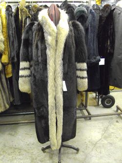 MINT BLACK FEMALE MINK & FOX FUR COAT WOMEN SZ 14 16  