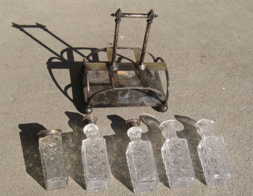 Vintage Silver & Glass Condiment Caddy  