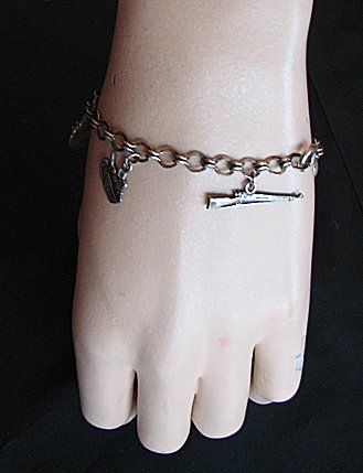 VINTAGE STER ARMY CHARM BRACELET, RIFFLE, TANK, PISTOL  