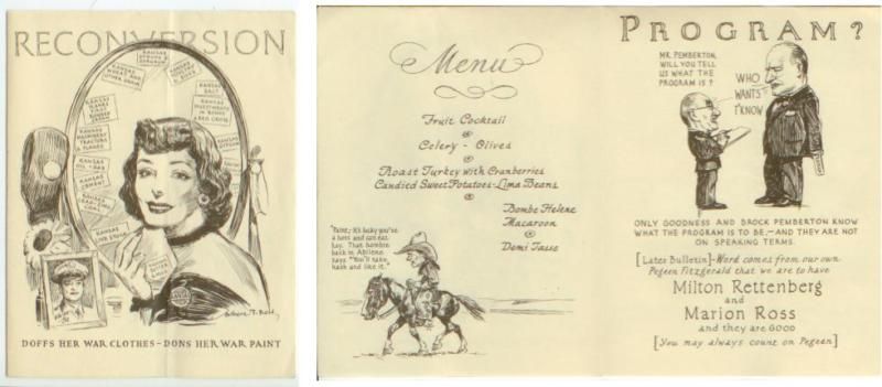 c1945 Kansas WWII Reconversion program menu Albert Reid  