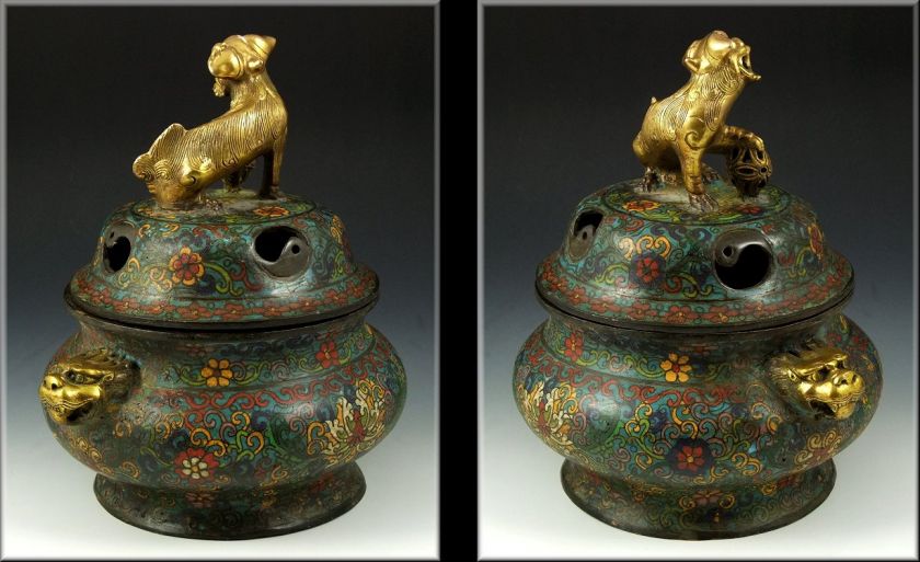 Lg Antique Chinese Cloisonné on Bronze Censer Ming Mark  