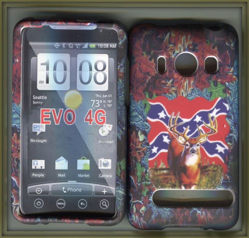 HTC Evo 4G Sprint Hard rubberized Cover Case Camo rebel flag  