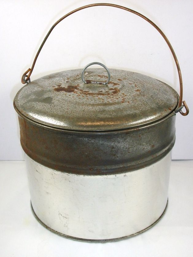 Antique Tin Berry Collecting Bucket with lid and handle  