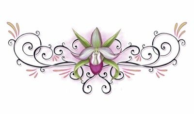 GREEN AND PURPLE ORCHID LOWER BACK Temporary Tattoo  