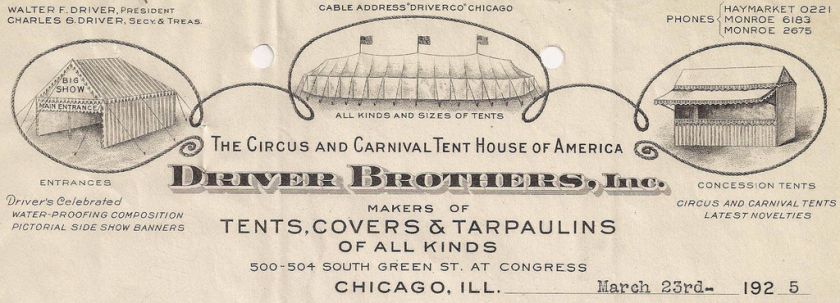 1925 Driver Brothers Circus & Carnival Tent House of America 