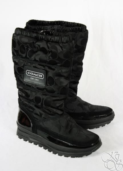 COACH Demure 12CM Signature C Nylon Puffy Black Womens Winter Boots 