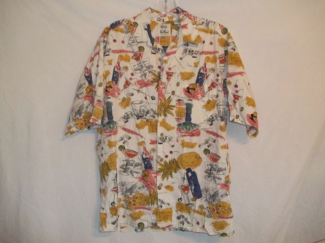 Mens PAU HANA HAWAII Hawaiian Cocktails Margarita Shirt Sz M Button Up 