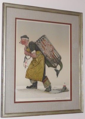 Norman Rockwell LOBSTERMAN signed lithograph, framed  