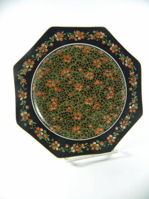 Ducal Chintz Delhi Plates  Orangey Red Poppies, Black  