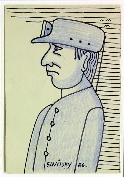 Jack Savitsky Coal Miner Drawing 1986 Small Blue  