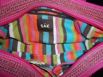 THE SAK Pink Crochet Suitcase Style Handbag  