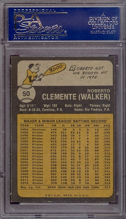 1973 Topps #50 Roberto Clemente Pirates PSA 8  