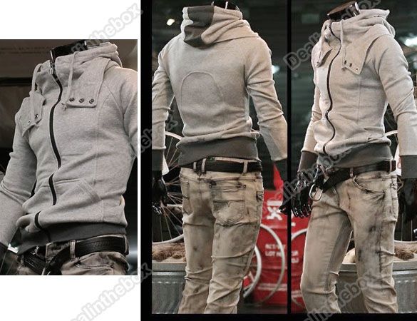 Mens Zipper Design Slim Hoodies Jacket Sweatshirt Coat  