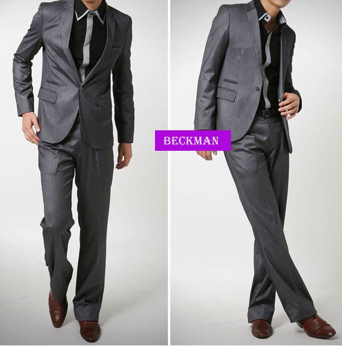 Premium Mens slim fit one Button Grey dress suit+pant  