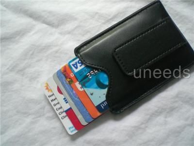 BLACK Leather Magnetic Money Clip ID Wallet Card Holder  