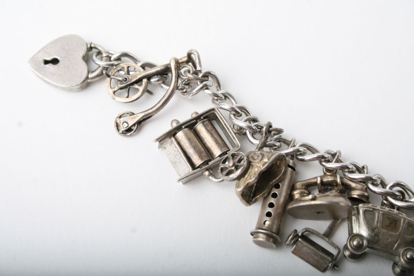   43.7 Gram STERLING SILVER Estate Liquidation Solid Charm Bracelet