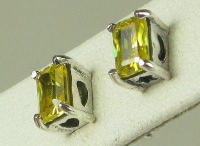 Estate 1.00ctw Emerald Cut Canary Sapphire Sterling Silver 925 Stud 