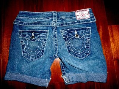True Religion Jeans Disco Sophie Big T Stretch Bermuda Cut Off Shorts 