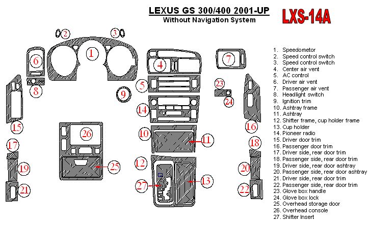 Lexus GS300/430 01 05 Wood Chrome Dash Trim Kit Parts  