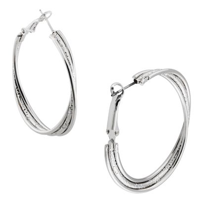 Rhodium Plated Hoop Earrings w/ Lever Back Post in Linked Hoop or 