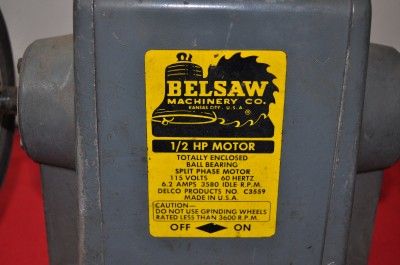 VINTAGE BELSAW MACHINERY CO. 1/2 HP BENCH GRINDER  