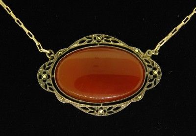 ART DECO Germany STERLING SILVER CARNELIAN MARCASITE FILIGREE LAVALIER 