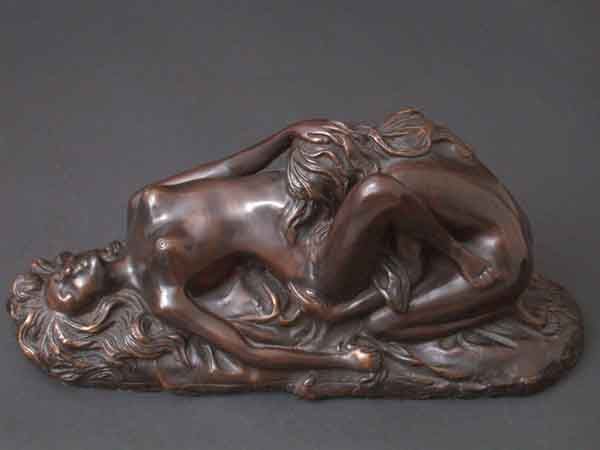 Bronze Female Lovers Black Marble Base Lost Wax Proces  