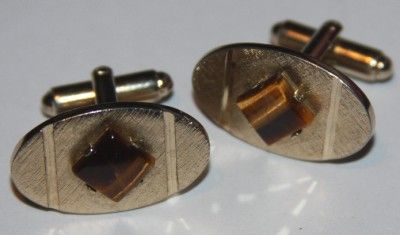 Vintage Dante Tigers Eye Cufflinks Hinged Cuff Links  