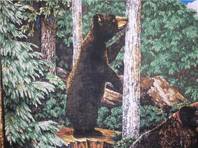 New Bear Fabric Panel Animal Wildlife Black  