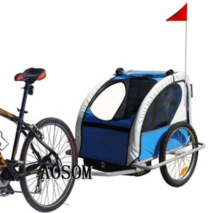 IN 1 Double Baby Bike Bicycle Trailer Stroller Kids Children Blue 