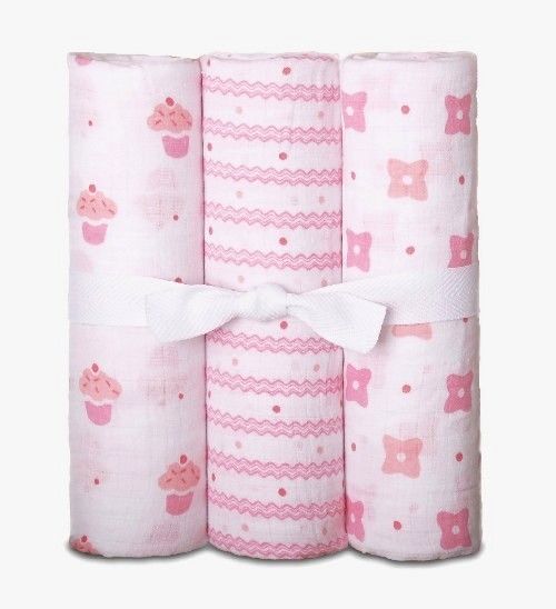   Lullaby 3 pack Muslin Swaddling Baby Blankets + educational DVD Gift