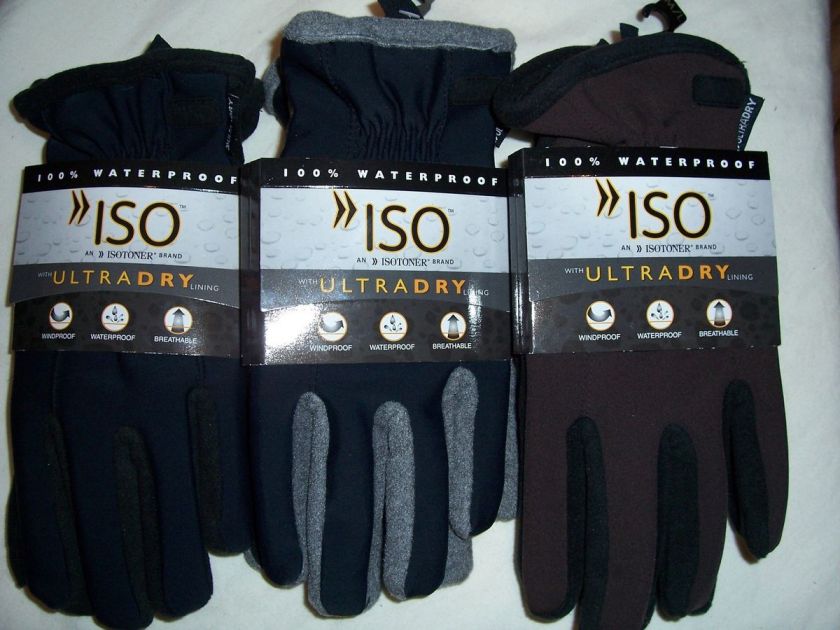 MENS ISO ISOTONER ULTRADRY WATERPROOF GLOVES M/L XL BLACK BROWN GREY $ 