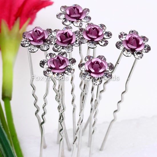 WHOLESALE 100P WEDDING BRIDAL PINK ROSE CRYSTAL HAIRPIN  