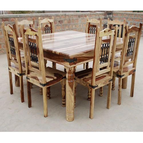 Solid Hard Wood Rustic Square Dining Table and Chair Set Furniture for 