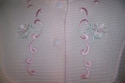 MISS ELAINE SIZE M PINK EMBROIDERED WAFFELWEAVE BRUSHED KNIT LONG ROBE 