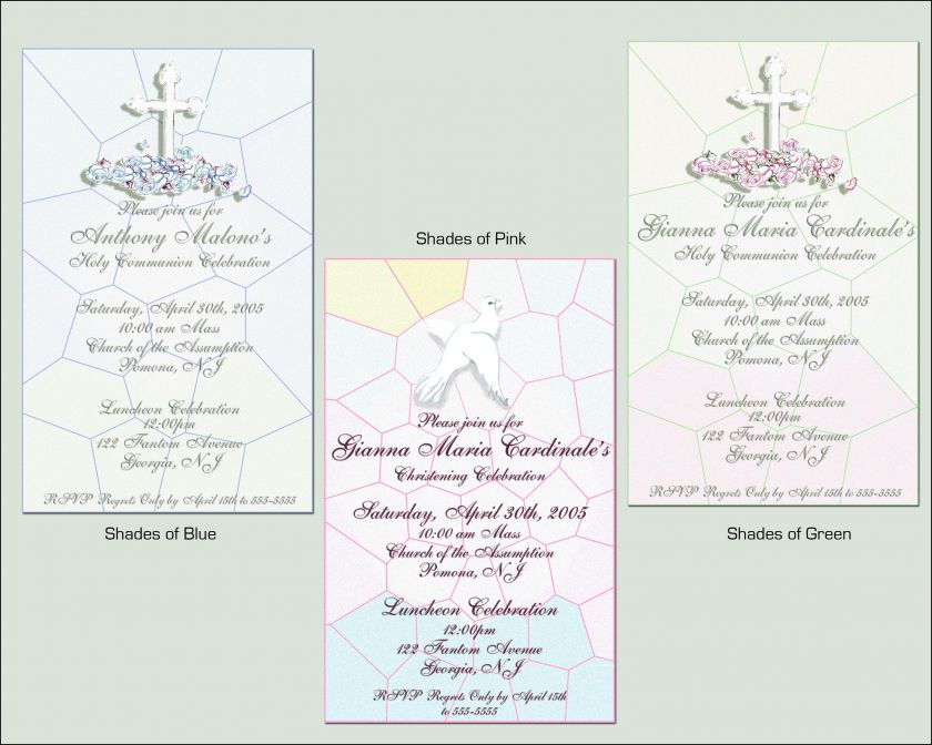 Invitations can also be worded to suit a Christening and Confirmation.